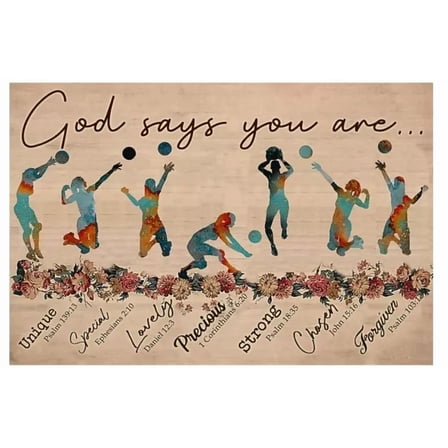 Kna Prints - Poster Volleyball God Says You Are Female Horizontal Poster Sport Art Quotes Wall Art, UNFRAMED-12x18