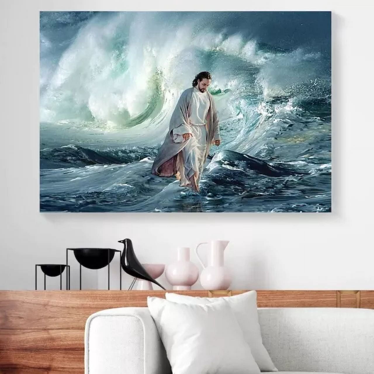 Jesus Riding A Wave Kna Prints - Poster Walking On Wave Jesus Poster Jesus Christ Wall Art ...