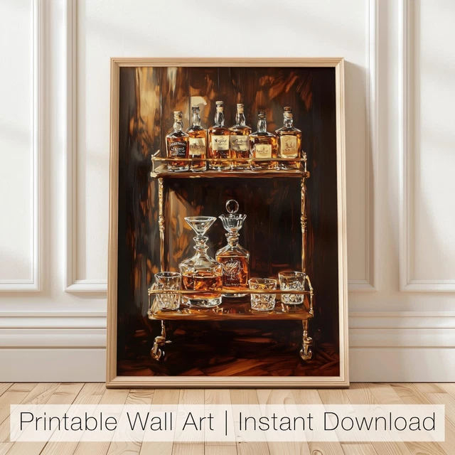 Kna Prints - Poster Whiskey Bar Cart Art Vintage Cocktail Wall Art Bar ...