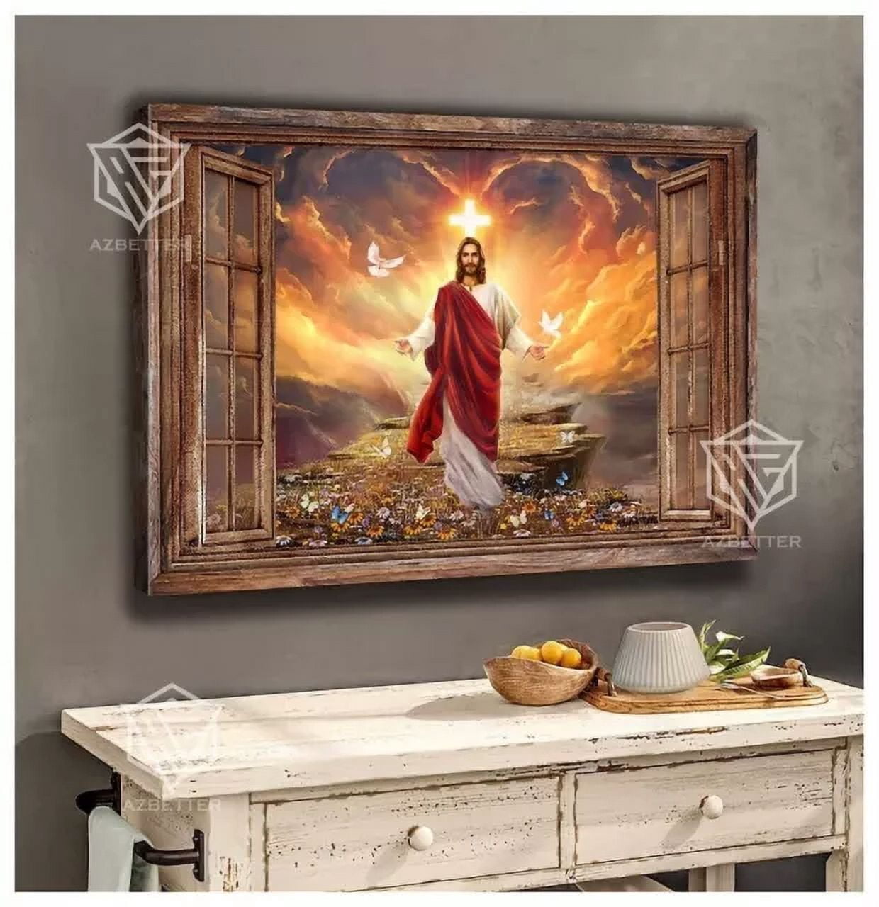 Kna Prints - Poster Window Frame, Into The Arms Of Jesus Art Painting ...