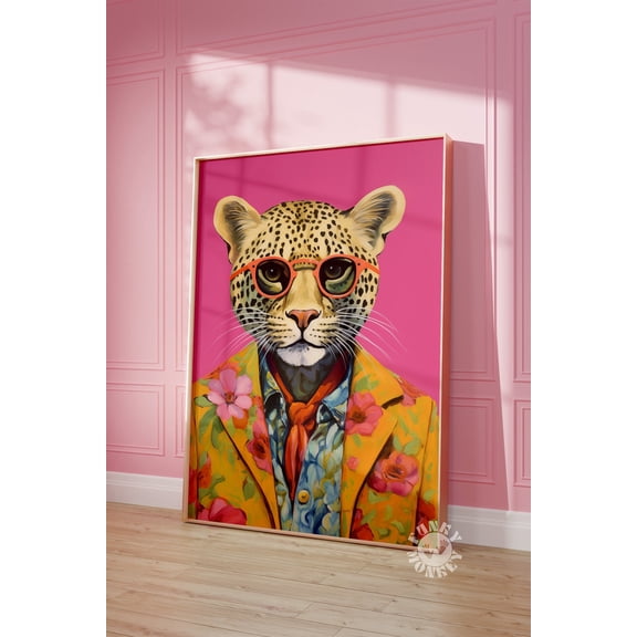 Kna Prints - Preppy Funky Animal Print, Fashion Leopard Art, Dopamine Aesthetic, Maximalist Decor, Funny Animal Painting, Trendy Wall Art Wall Art Decor For Home Office, UNFRAMED-8x12