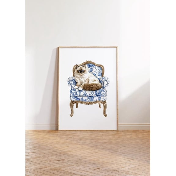 Kna Prints - Preppy Ragdoll Cat Art Print, Chinoiserie Aesthetic Ragdoll Dog Print, Preppy Cat , Ragdoll Cat Gifts, Cute Nursery Decor Wall Art Decor For Home Office UNFRAMED-8x12