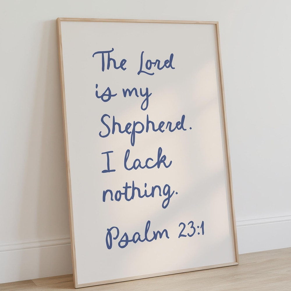 Kna Prints - Psalm 23 Wall Art The Lord Is My Shepherd Blue Christian ...