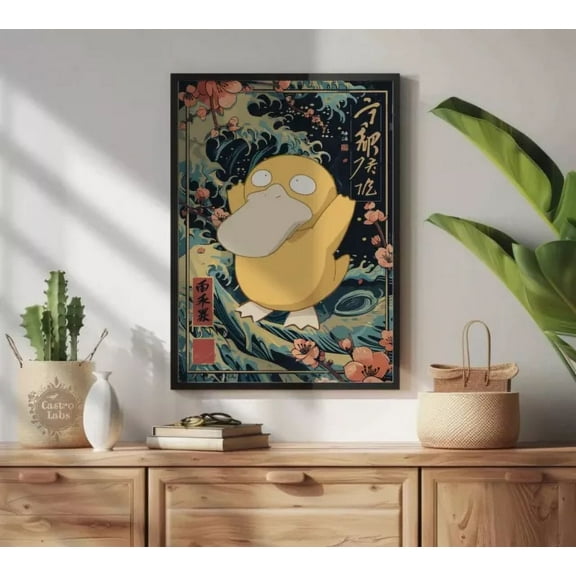 Kna Prints - Psyduck Pokemon: Japanese Tapestry Style Pokemon Anime Poster - Printable Wal - Kir 8336, UNFRAMED-8x12