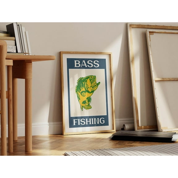 Kna Prints - Retro Bass Fishing Print Gift For Fisherman Art Poster Angler Wall Decor Cabin Wall Art Outdoorsy Lake House Decor Fishing Dad, UNFRAMED-8x12