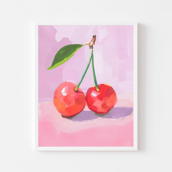 Kna Prints - Retro Cherry Painting Colorful Apartment Fruit Wall Art Print Trendy Girly Kitchen Fun Pink Dining Room Wall Art Decor For Home Office, UNFRAMED-12x18