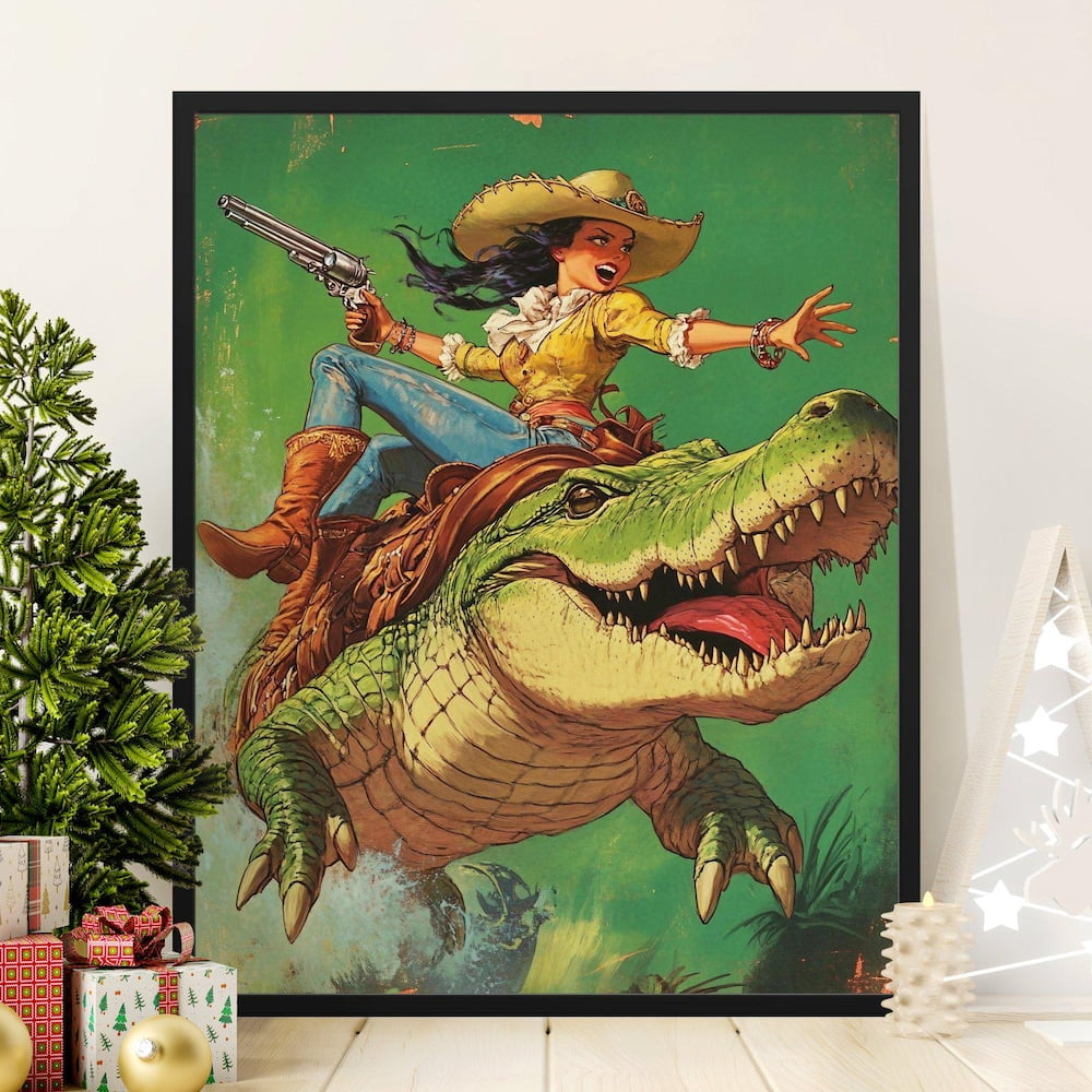Affiche Vintage Cowgirl à Cheval – Style Western Rétro – Décoration Murale (NEUF)