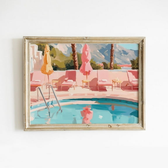 Kna Prints - Retro Swimming Pool Wall Art, Trendy Pink Summer Poster, Preppy Room Decor, Girly Beach House Print, Palm Springs, UNFRAMED-8x12