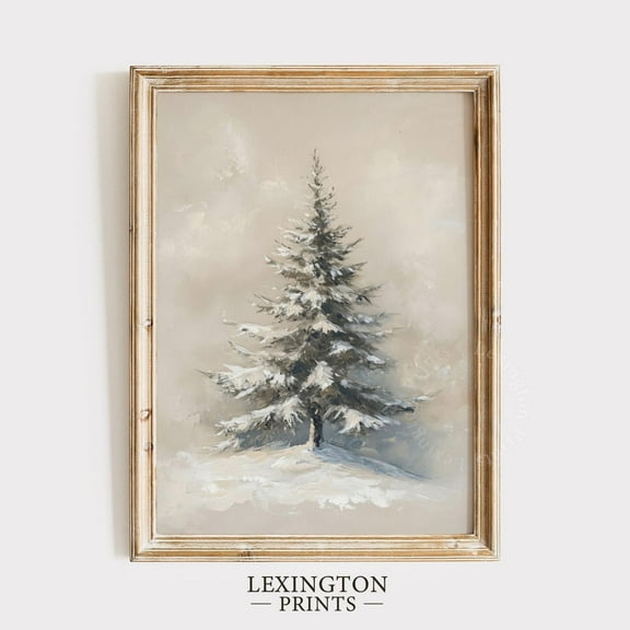 Kna Prints - Rustic White Tree Print, Winter Wall Art, Neutral Winter Wall Art Farmhouse Print, Tree Painting Antique Holiday Art 956, UNFRAMED-24x36