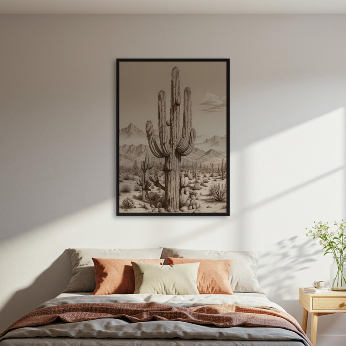 Kna Prints - Saguaro Cactus Poster, Desert Landscape Sketch Art Poster ...