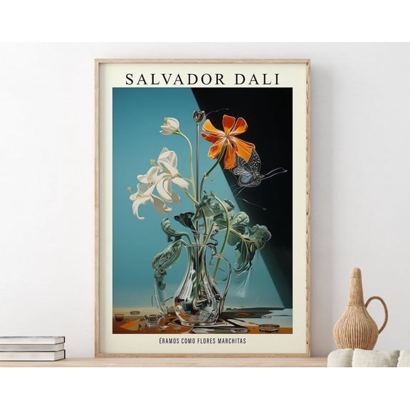 Kna Prints - Salvador Dali Flowers In Vase Painting, Indigo Blue Wall Art, , Surreal Art Print, UNFRAMED-8x12