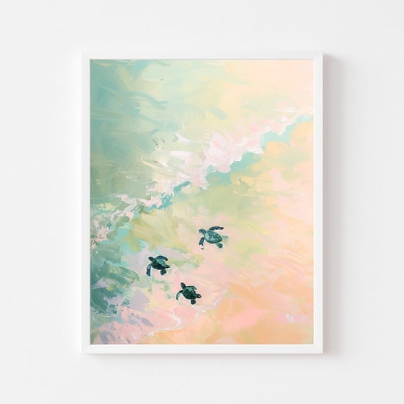 Kna Prints - Sea Turtles Swimming Painting Tropical Animal Art Print Coastal Beach House Colorful Impressionist Summer For Home Decor, Living Room, Bedroom, Office, UNFRAMED-12x18
