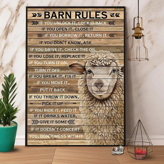 Kna Prints - Sheep Barn Rules Don'T Mess With It Paper Poster L A For Home Decor, Living Room, Bedroom, Office, UNFRAMED-8x12
