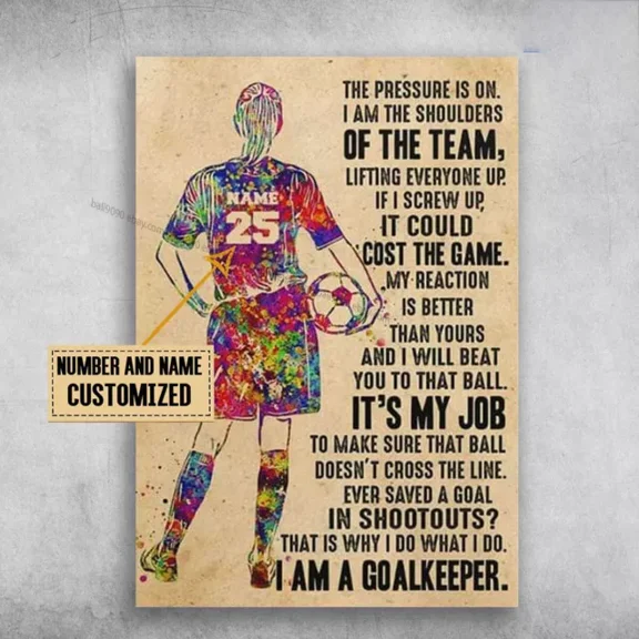 Kna Prints - Soccer Poster, Soccer Girl, The Pressure Is On, I Am The Shoulders Of The Tea, UNFRAMED-16x24