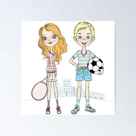 Kna Prints - Sport Girl And Boy Poster, UNFRAMED-8x12
