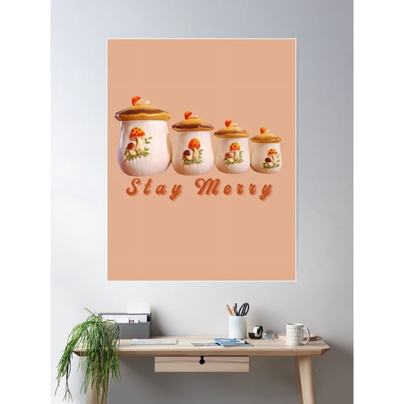 Kna Prints - Stay Merry Mushroom Vintage Canisters For Home Decor, Living Room, Bedroom, Office, UNFRAMED-8x12