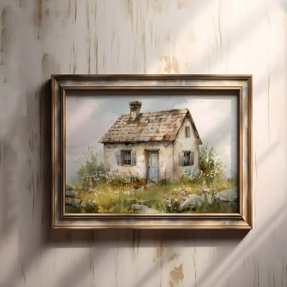 Kna Prints - Stone Cottage Print, Rustic French Countryside Wall Art, Farmhouse Home Decor, Country Style Gift, UNFRAMED-12x18