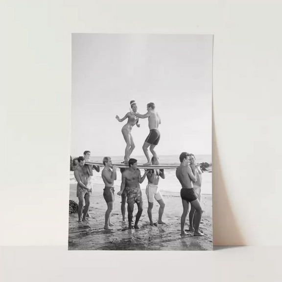 Kna Prints - Surfers On Top Of Surf Boartd Beach House Ocean Surfing Wall Art Poster Print - Kir 7782, UNFRAMED-8x12