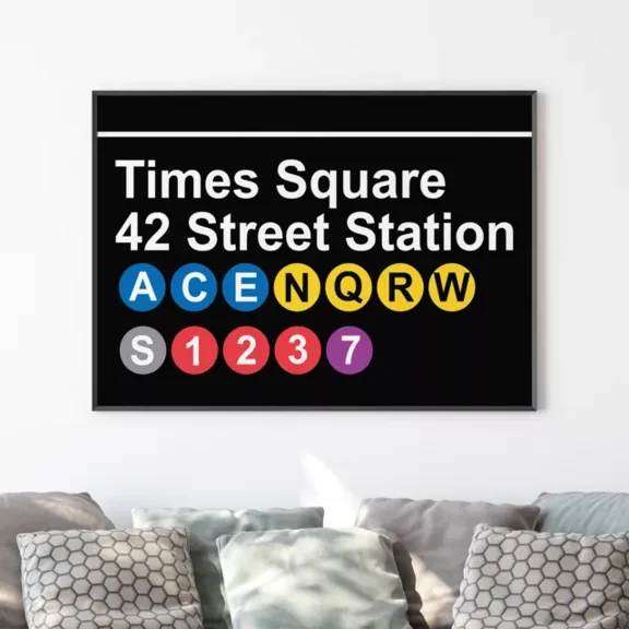 Kna Prints - Time Square New York City Subway Station Sign, No Frame, Matte Paper For Home Decor, Living Room, Bedroom, Office, UNFRAMED-24x36