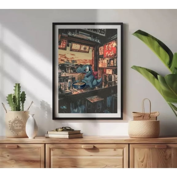 Kna Prints - Totodile Ramen Series Poster - Japanese-Inspired Pokemon Anime Art - Kir 8383, UNFRAMED-18x24