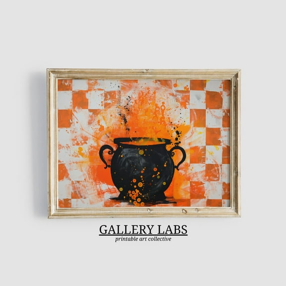 Kna Prints - Trendy Painting Cauldron Wall Art Witchy Decor Spooky Decor Print Orange Wall Art Digital Art Wall Art Decor For Home Office UNFRAMED-8x12