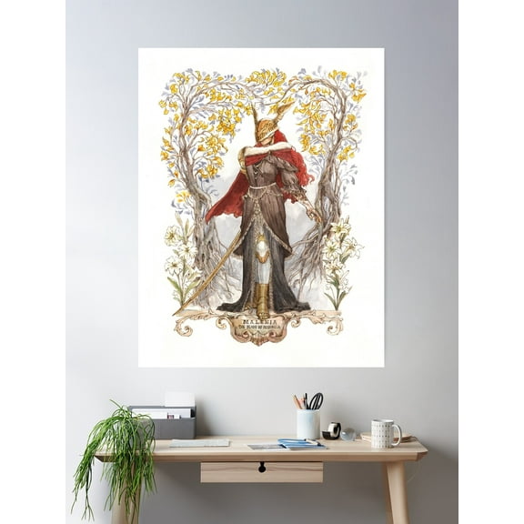 Kna Prints - Valkyrie Malenia The Blade Of Miquella Elden Ring Illustration Antique Watercolor Poster , UNFRAMED-12x18