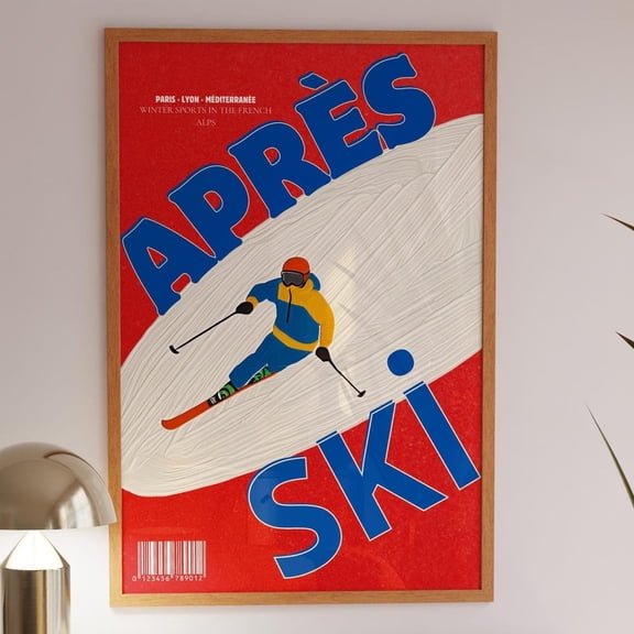 Kna Prints - Vintage Apres Ski Print, Blue Winter Print, Vintage Bar Cart Decor, Preppy Ski Poster, Newspaper Magazine Print, Retro Apres Ski Wall Print, UNFRAMED-24x36