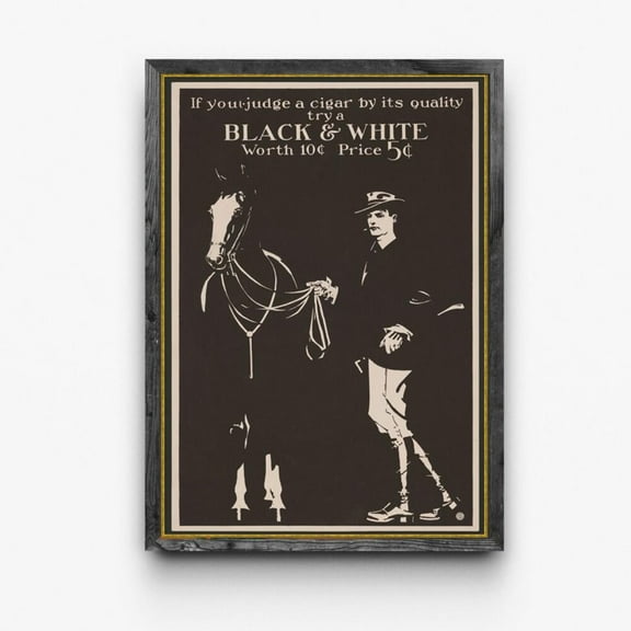 Kna Prints - Vintage Cigar Poster, Retro Black And White Tobacco Advertisement, Gentleman And Horse Wall Art, 1900S Style Print For Bar Or Office, Unframed Poster, UNFRAMED-12x18