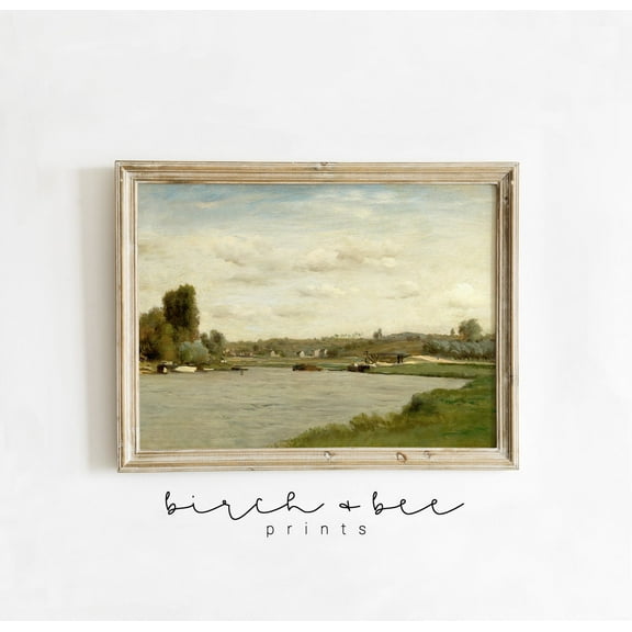 Kna Prints - Vintage French Country Wall Art River Landscape Painting Antique Cottage Decor #24 For Home Decor, Living Room, Bedroom, Office, UNFRAMED-16x24