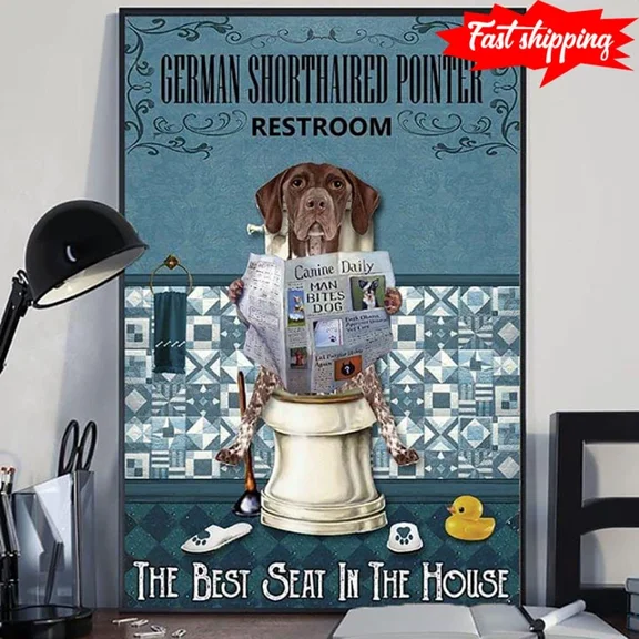 Kna Prints - Vintage German Shorthaired Pointer Restroomthe Best Seat In The House For Home Decor, Living Room, Bedroom, Office, UNFRAMED-8x12