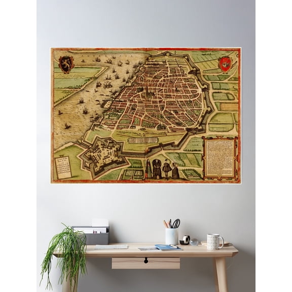 Kna Prints - Vintage Map Of Antwerp Belgium (1572) Poster , UNFRAMED-12x18