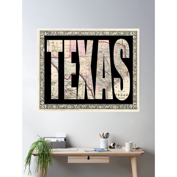 Kna Prints - Vintage Map Of Texas 1 Poster, UNFRAMED-8x12