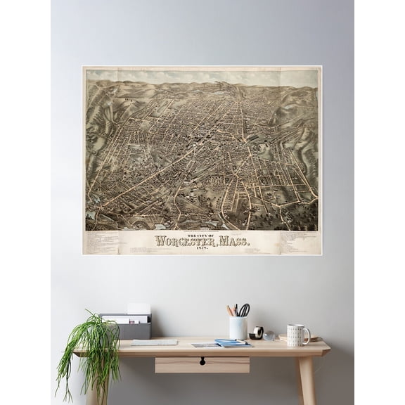 Kna Prints - Vintage Map Of Worcester Ma (1878 Poster, UNFRAMED-24x36