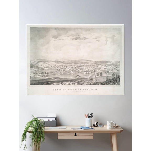 Kna Prints - Vintage Pictorial Map Of Worcester Ma (1837 Poster, UNFRAMED-8x12