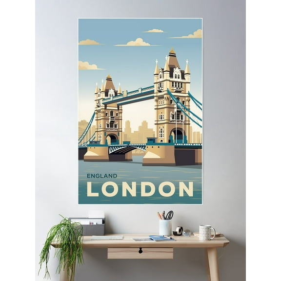 Kna Prints - Vintage Retro Travel Poster London Tower Bridge - England Poster, UNFRAMED-16x24