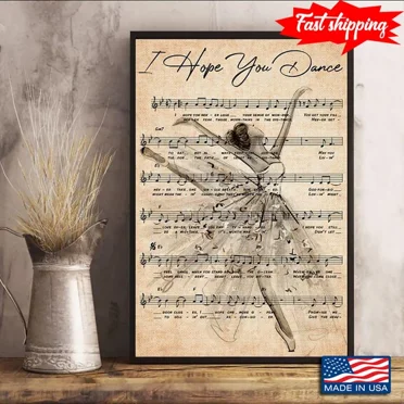 Kna Prints - Vintage Sheet Music Theme Ballerina I Hope You Dance For Home Decor, Living Room, Bedroom, Office, UNFRAMED-8x12