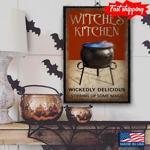 Kna Prints - Vintage Witches'S Kitchen Cauldron Wickedly Delicious Stirring Up Some Magic For Home Decor, Living Room, Bedroom, Office, UNFRAMED-8x12