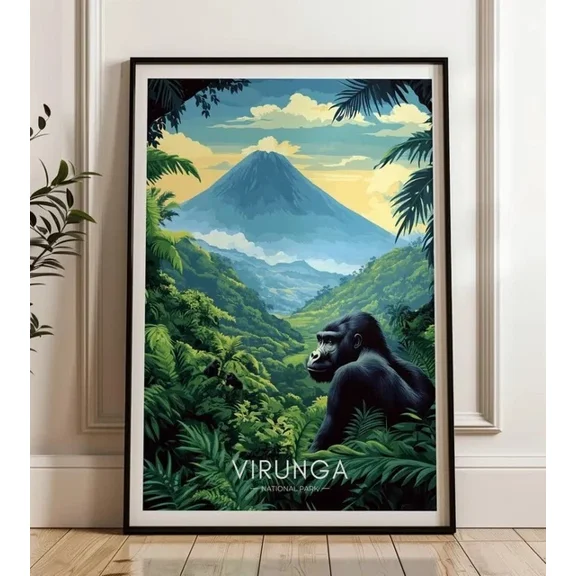 Kna Prints - Virunga National Park Travel Poster - Democratic Republic Of Congo Wall Art For Home Decor, Living Room, Bedroom, Office, UNFRAMED-12x18
