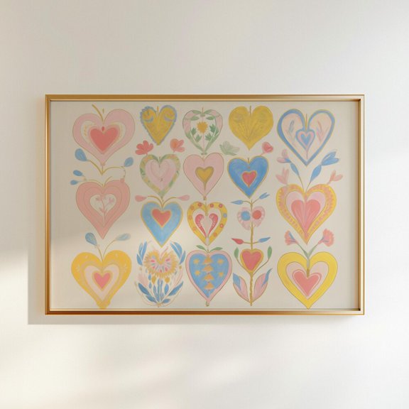 Kna Prints - Wall Art, Hearts Poster, Love Poster, 70S Wall Print, Pink Wall Art, Vintage Poster, Cottagecore Decor, Gift For Girlfriend, Bedroom Decor, UNFRAMED-12x18