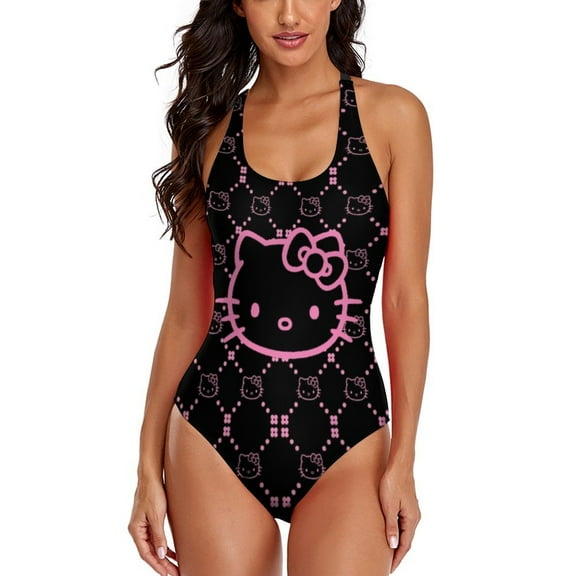 Knakhof Women's Hello Kitty One Piece Swimsuit Athletic Training Swimwear Bathing Suit, Multicolor