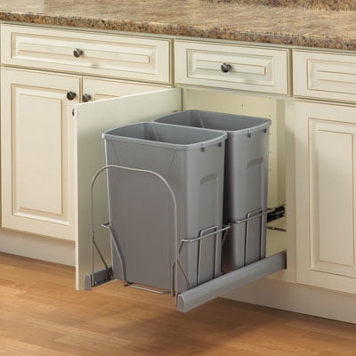 Knape & Vogt FE SCB15-2-20WH Double 20 Qt Soft-close, 14-3/8" X 17-5/16" X 20-1/8" Bottom-mount Waste & Recycling Bins