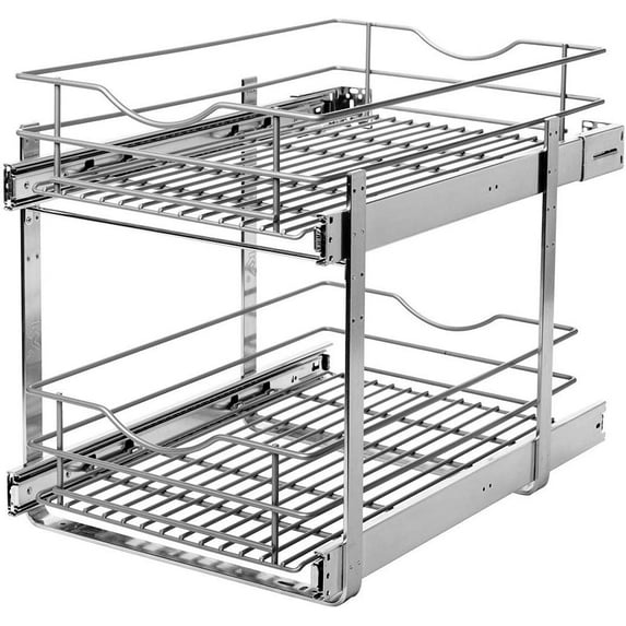Knape & Vogt RS-DBLMUB-14-FN 11.625 in. W x 21.75 in. D x 16.25in. H Double Tier Pull Out Cabinet Organizer, Frosted Nickel