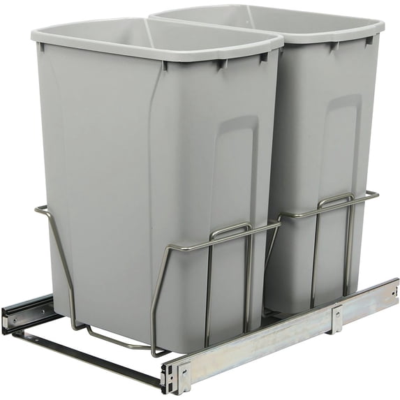 Knape & Vogt Real Solutions Double Pull Out Trash Can - 29 Qt, Bottom Mount, 2 Piece — Residential Use, Standard Application