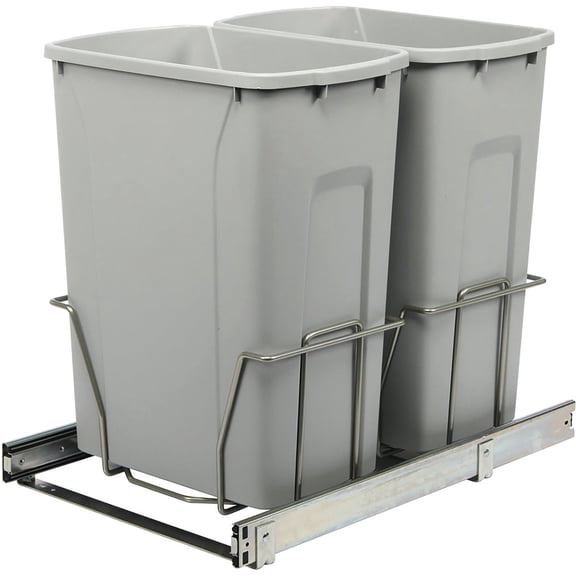 Knape & Vogt Real Solutions Double Pull Out Trash Can - 29 Qt, Bottom Mount, 2 Piece  Residential Use, Standard Application