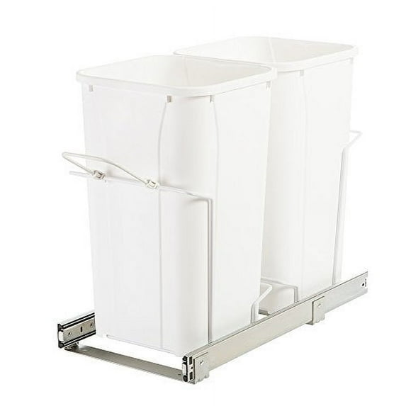 Knape & Vogt SBM12-2-27WH 27 Qt. in-Cabinet Bottom Mount Pull Out Trash Can, 18.75" by 11" by 22" - White