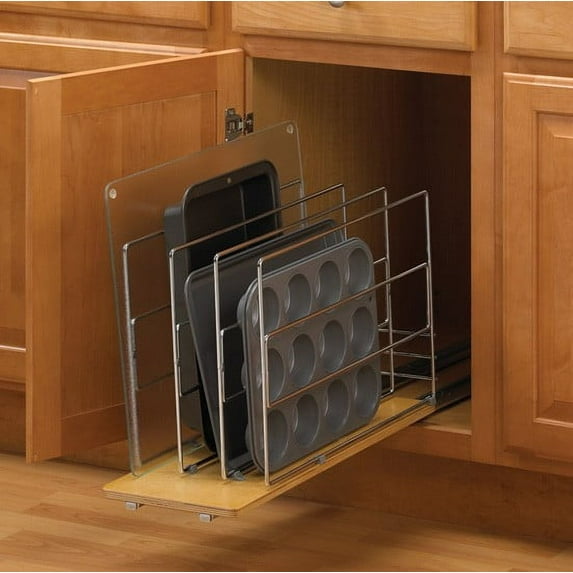 Knape & Vogt TDRO-FNW-6 in. Tray Divider Roll Out Cabinet Organizer, Frosted Nickel