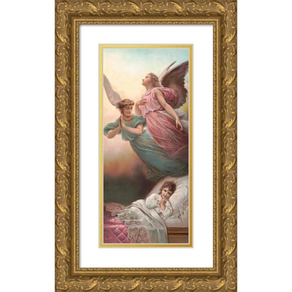 Knapp & Co. 10x18 Gold Ornate Wood Frame and Double Matted Museum Art Print Titled - Guardian Angels (1892)