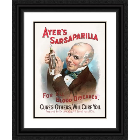 Knapp & Co. 14x18 Black Ornate Wood Framed Double Matted Museum Art Print Titled - Ayer's Sarsaparilla, for All Blood Diseases, Cures Others, Will Cure You (1891)