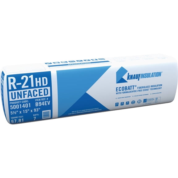 Knauf ECOBATT R-21 High Density Unfaced Fiberglass Insulation - Pack of 4