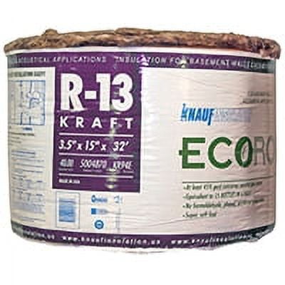 Knauf Insulation R-13 EcoRoll Kraft Faced Fiberglass Insulation Roll 3-1/2  in. x 15 in. x 32 ft. 524187/817229 - The Home Depot